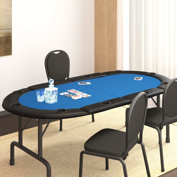 vidaXL Pokerbord sammenleggbart 10 spillere bl&aring; 208x106x3 cm