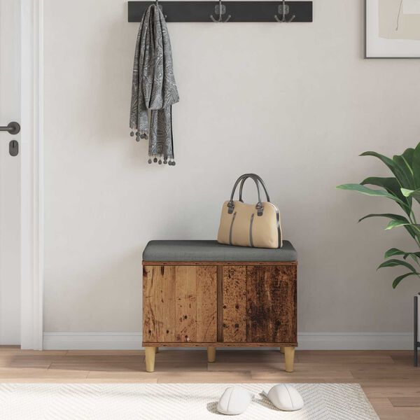 vidaXL Gangbenk med pute med lagring Gammelt tre 60 x 38 x 46 cm