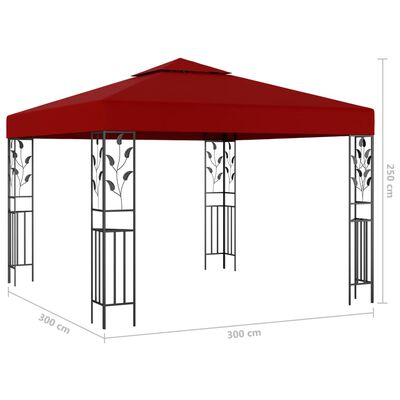 vidaXL Paviljong med LED-lysslynge 3x3 m vinrød