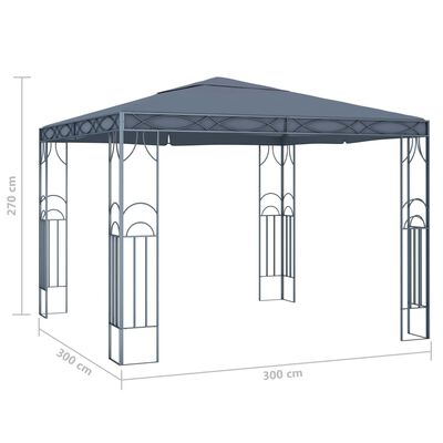 vidaXL Paviljong med gardin og LED-strenglys 300x300 cm antrasitt