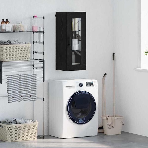 vidaXL Veggskap Svart Eik 34,5 x 34 x 90 cm Sponplater og glass