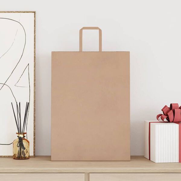 vidaXL Papirposer 250 stk med h&aring;ndtak brun 32x17x44 cm