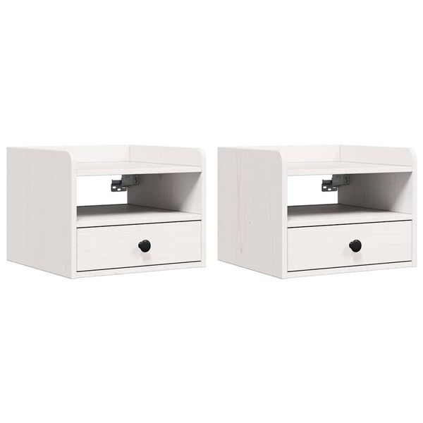 vidaXL Nattbord med skuff 2 pcs Hvit 38 x 36 x 29,5 cm Heltre furu