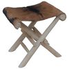 vidaXL Sammenleggbar krakk geiteskinn og heltre teak