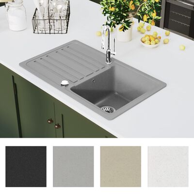 Vendbar grå granitt kjøkkenvask enkel kum og avrenning