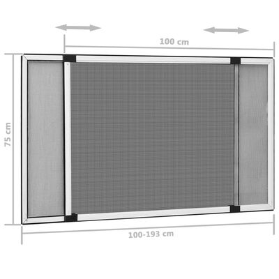 vidaXL Utvidbar insektskjerm for vindu hvit (100-193)x75 cm