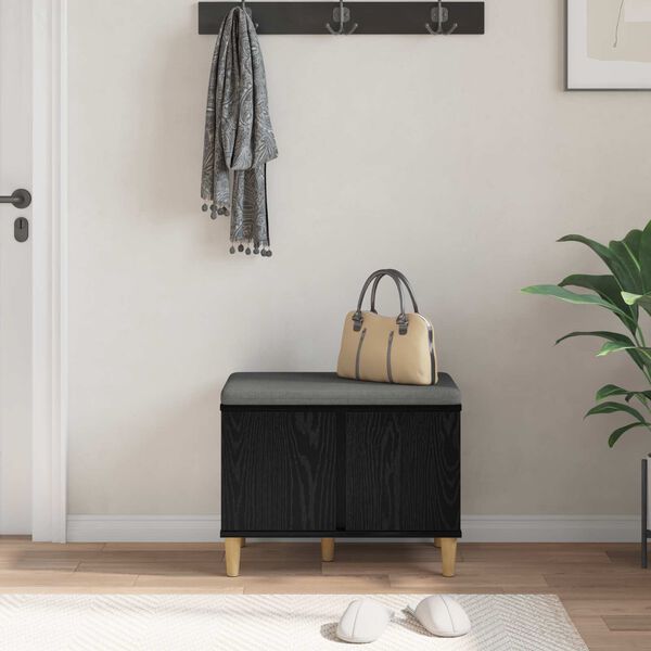 vidaXL Gangbenk med pute med lagring med d&oslash;r Svart Eik 60 x 38 x 46 cm