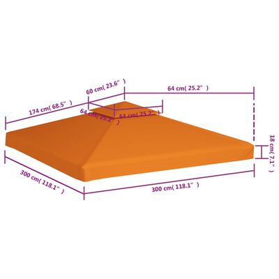 vidaXL Erstatningstrekk for paviljong 310 g/m² oransje 3x3 m
