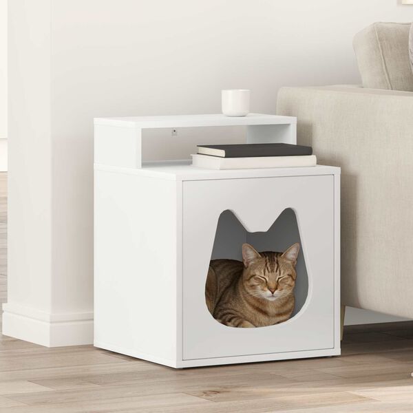 vidaXL Katt Hus Hvit 42,5 x 40 x 53,5 cm Konstruert tre