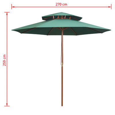 vidaXL Parasoll med lufteluke 270x270 cm trestang grønn