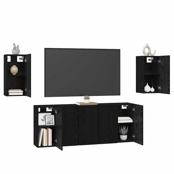 vidaXL TV-benksett 7 pcs Svart Eik 30,5 x 30 x 60 cm Konstruert tre