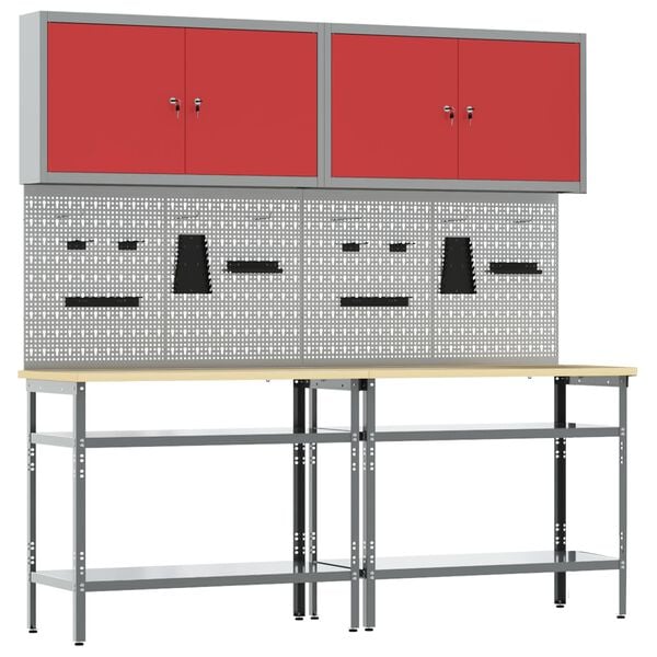 vidaXL Arbeidsbenksett med hylle med l&aring;s 8 pcs Gr&aring; Pulverlakkert st&aring;l