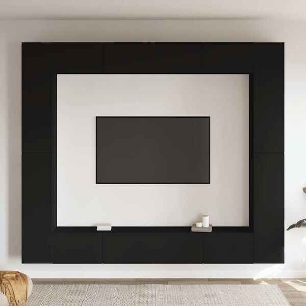 vidaXL TV-benksett 8 deler svart konstruert tre