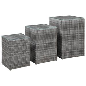 vidaXL Sidebord 3 stk med glass topp gr&aring; polyrotting