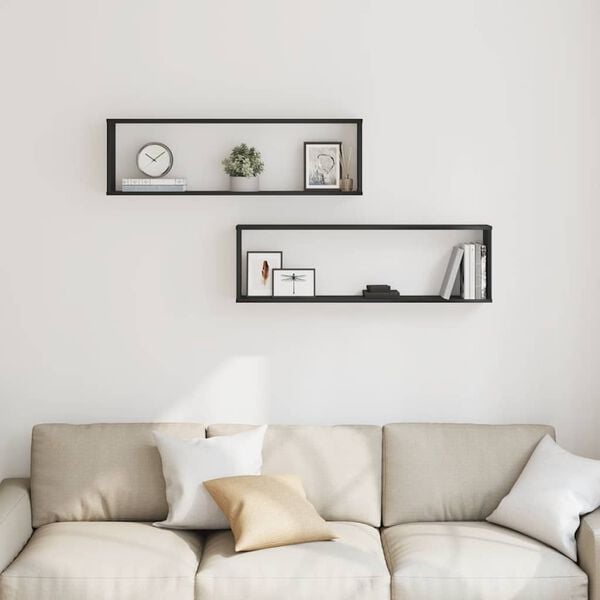 vidaXL Vegghyller kube 2 stk svart eik 100x15x30 cm konstruert tre