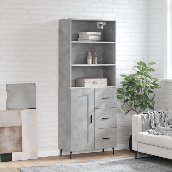 vidaXL Highboard betonggr&aring; 69,5x34x180 cm konstruert tre