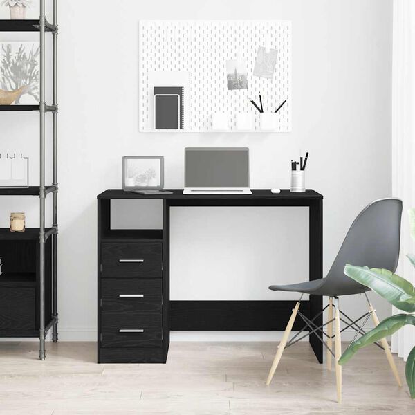 vidaXL Skrivebord med skuffer svart eik 102x50x76 cm konstruert tre