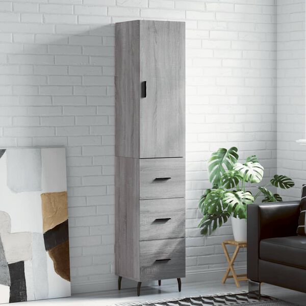 vidaXL Highboard gr&aring; sonoma 34,5x34x180 cm konstruert tre