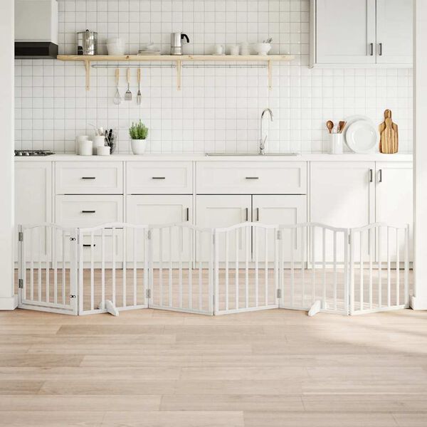 vidaXL Hundeport sammenleggbar 6 paneler hvit 300 cm poppeltre