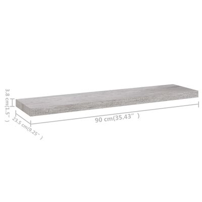 vidaXL Flytende vegghyller 2 stk betonggrå 90x23,5x3,8 cm MDF