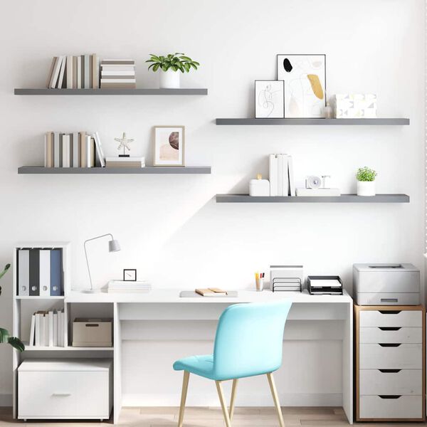 vidaXL Flytende vegghyller 4 stk gr&aring; 120x23,5x3,8 cm MDF