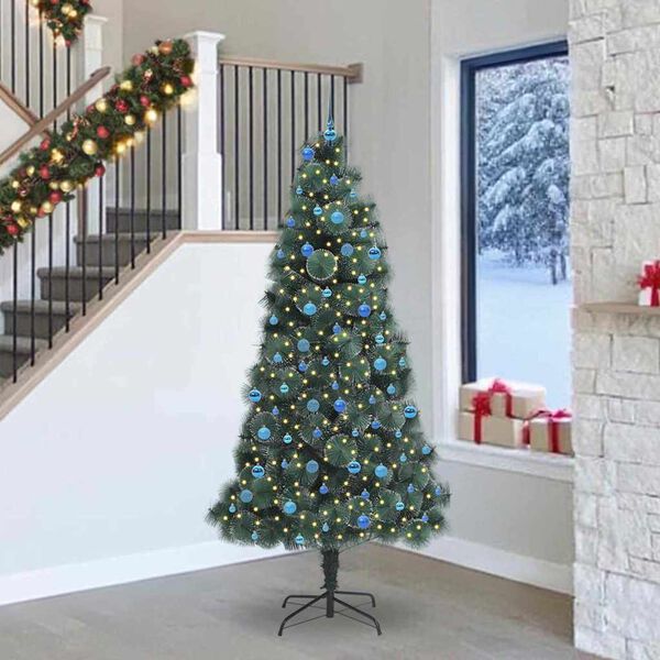 vidaXL Kunstig forbelyst juletre med kule-sett gr&oslash;nn 240 cm PET