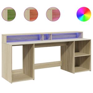 vidaXL Skrivebord med LED-lys sonoma eik 200x55x91 cm konstruert tre