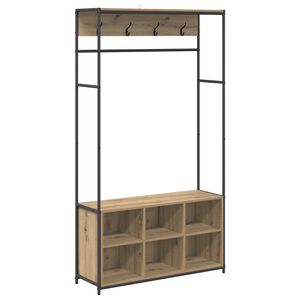 vidaXL Knaggrekker med sko benk Artisan eik 100 x 32 x 180,5 cm