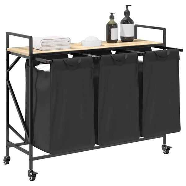 vidaXL skittentøyskurv 3 rom med hjul sonoma eik