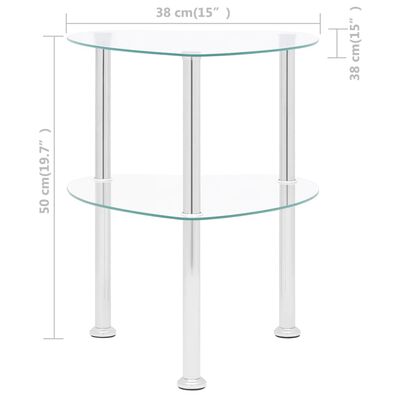 vidaXL Sidebord 2 etasjer gjennomsiktig 38x38x50 cm herdet glass