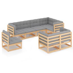 vidaXL Hagesofagruppe med puter 8 deler heltre furu