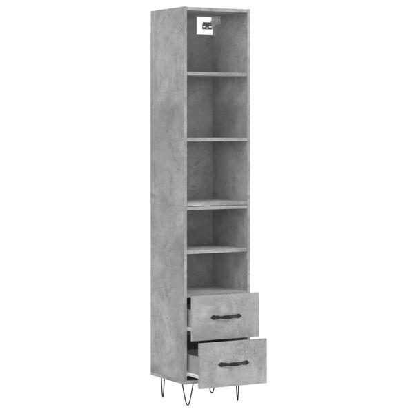 vidaXL Highboard betonggr&aring; 34,5x34x180 cm konstruert tre