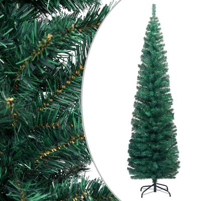 vidaXL Slankt kunstig juletre med stativ grønn 210 cm PVC