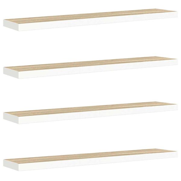 vidaXL Flytende vegghyller 4 stk eik og hvit 120x23,5x3,8 cm MDF