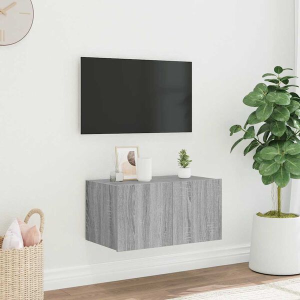 vidaXL Vegghengt TV-benk med LED gr&aring; sonoma 60x35x31 cm