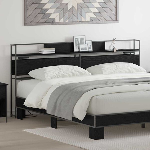 vidaXL Lagringshodegavl med hylle Svart eik 180 cm Konstruert tre