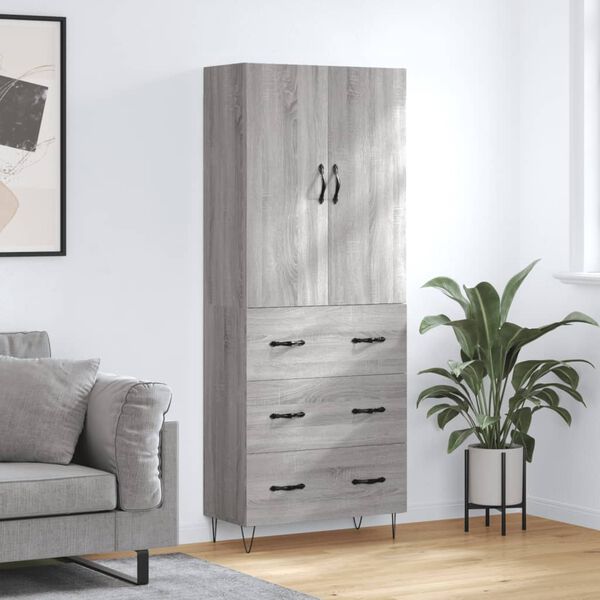 vidaXL Highboard gr&aring; sonoma 69,5x34x180 cm konstruert tre