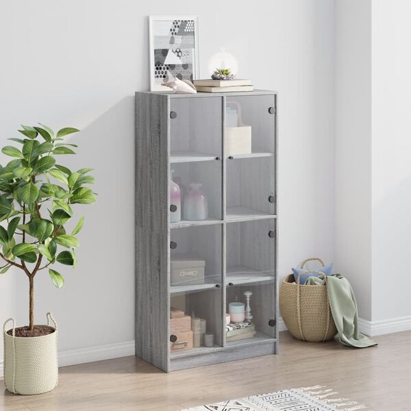 vidaXL Highboard med dører grå sonoma 68x37x142 cm konstruert tre