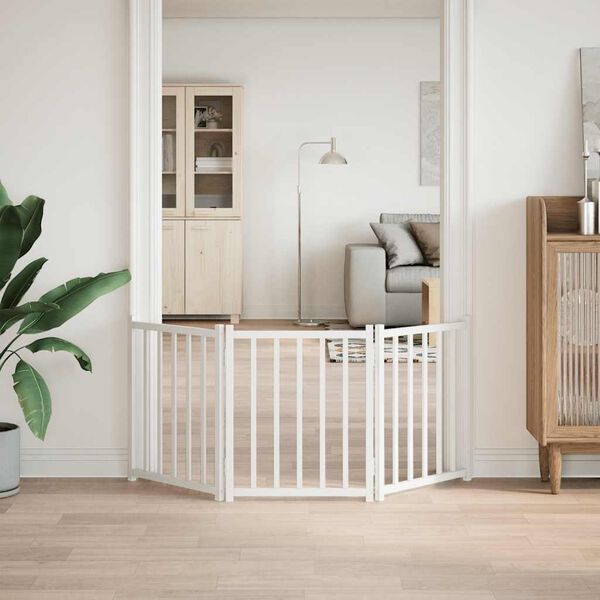 vidaXL Hundeport sammenleggbar 3 paneler hvit 150 cm heltre gran