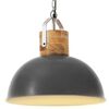 vidaXL Industriell hengelampe gr&aring; rund 42 cm E27 heltre mango