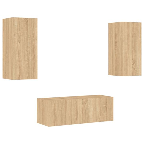 vidaXL Vegghengte TV-enheter med LED 4 deler sonoma eik konstruert tre
