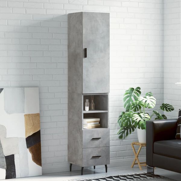 vidaXL Highboard betonggr&aring; 34,5x34x180 cm konstruert tre