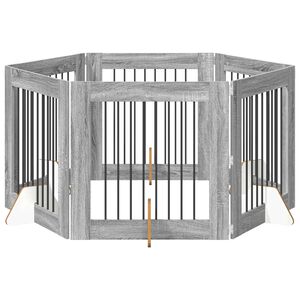 vidaXL Hundegate med stender 6 pcs Gr&aring; sonoma 80 x 80 cm