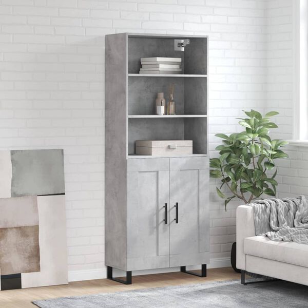 vidaXL Highboard betonggr&aring; 69,5x34x180 cm konstruert tre