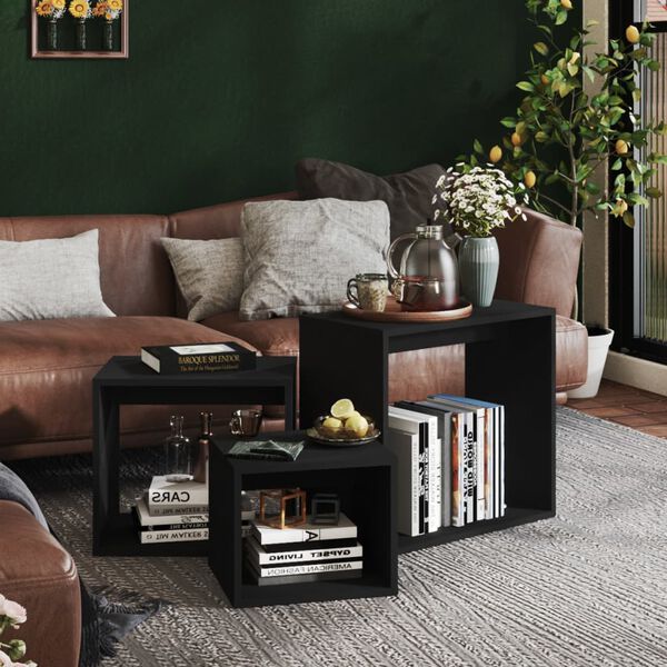 vidaXL Stablebord 3 stk svart sponplate