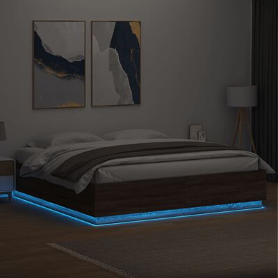 vidaXL Sengeramme med LED-lys brun eik 180x200 cm konstruert tre