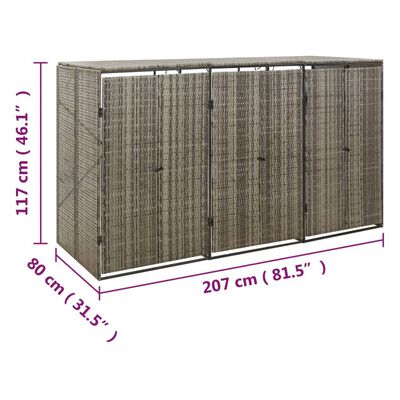 vidaXL Søppeldunkskur trippelt grå 207x80x117 cm polyrotting