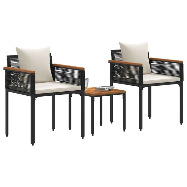 vidaXL Utem&oslash;belsett med pute 3 pcs Svart og Kremhvit PE Rattan