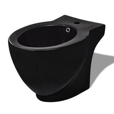 Stående toalett- og bidetsett svart keramikk