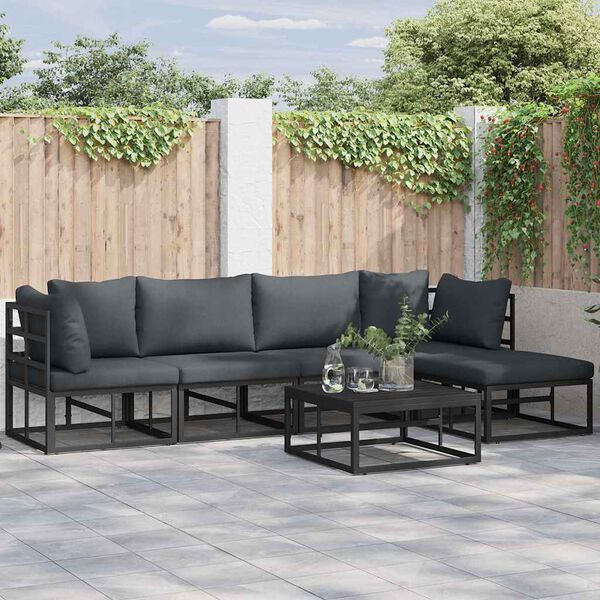 vidaXL Hagesofa Set med pute 6 pcs Svart Aluminium